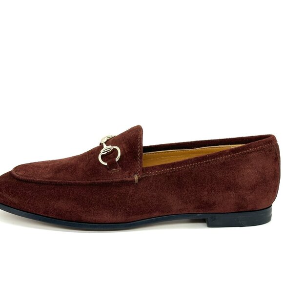 Gucci Jordaan Horsebit Bit Suede Slip On Loafers Flat Shoes Chocolate - Picture 4 of 16